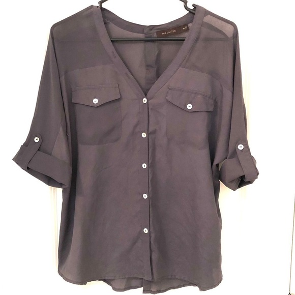 The Limited Tops - 2/$30 The Limited - Gray Button Front Blouse Size XS | Roll Tab Sleeve Top